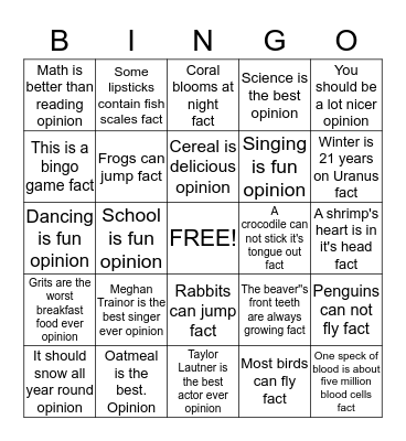 Answer Sheet Bingo Card