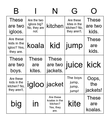 J & K + I Review Bingo Card