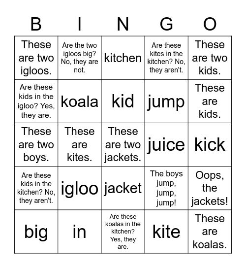 J & K + I Review Bingo Card