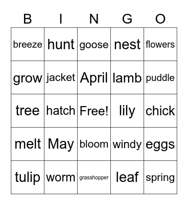 Spring Bingo... Bingo Card