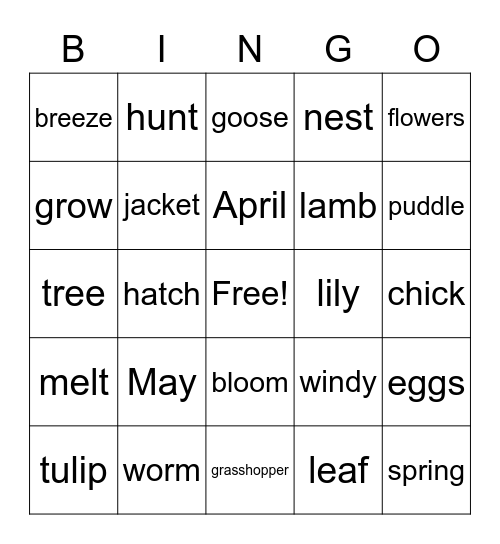 Spring Bingo... Bingo Card