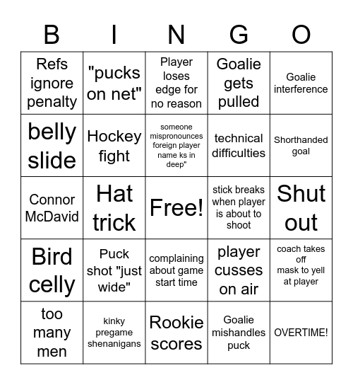 Bullshit Hockey Bingo 20/21 Bingo Card
