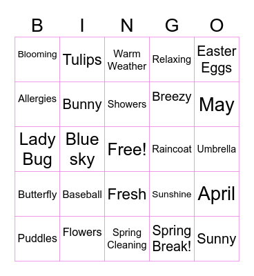 Spring Break Bingo Card