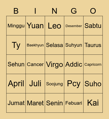 Punya teayonng Bingo Card