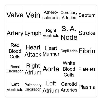 Circulatory Bingo Card
