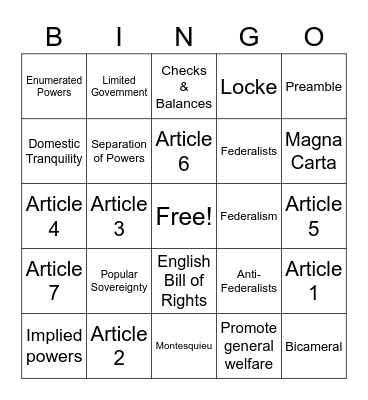 Review Bingo Card