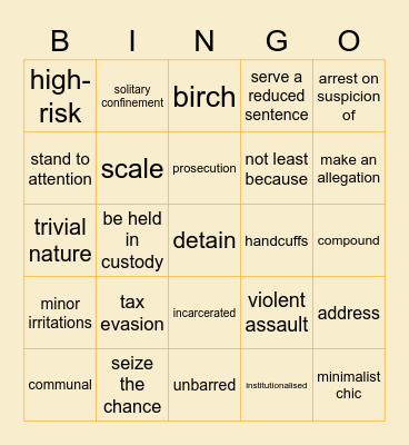 Crime and justice Bingo Card