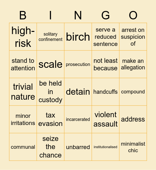 Crime and justice Bingo Card