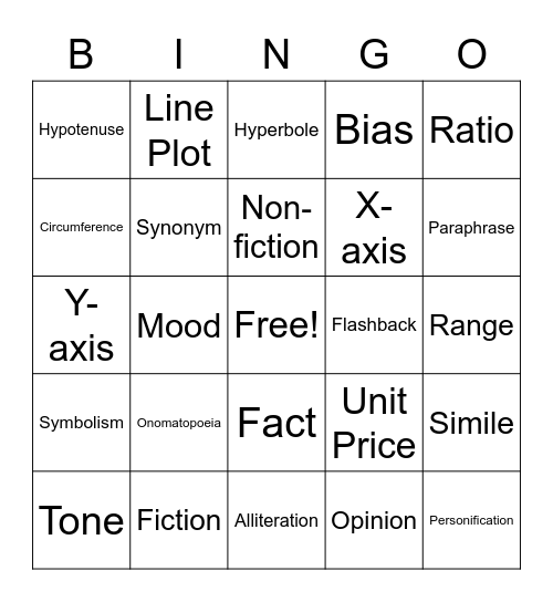 PSSA Bingo Card