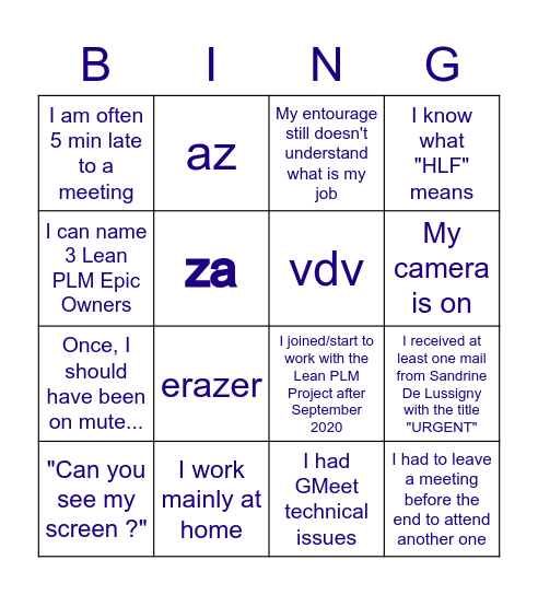 Post G5 event Bingo Card