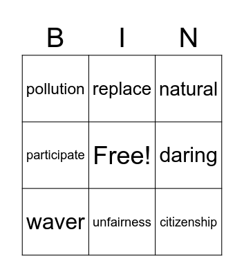 vocabulary Bingo Card