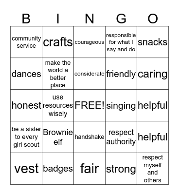 Brownie Bingo Card