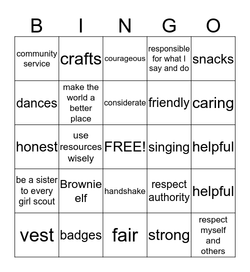 Brownie Bingo Card