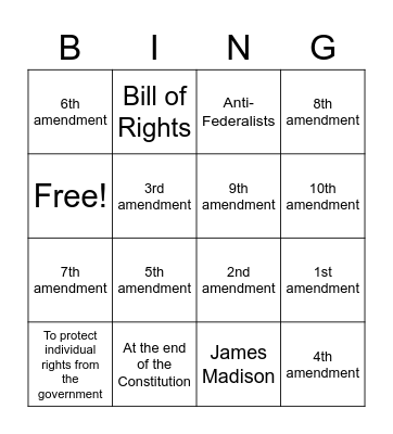 Bill of Rights Bingo Card