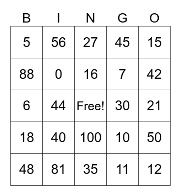 Multiplication Bingo Card