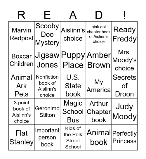 Aislinn's Reading BINGO Card