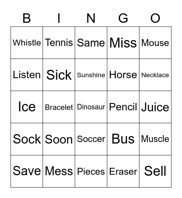 Mixed "s" BINGO Card