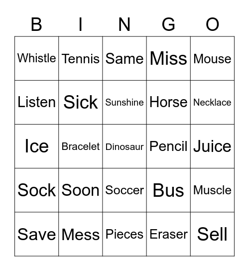 Mixed "s" BINGO Card