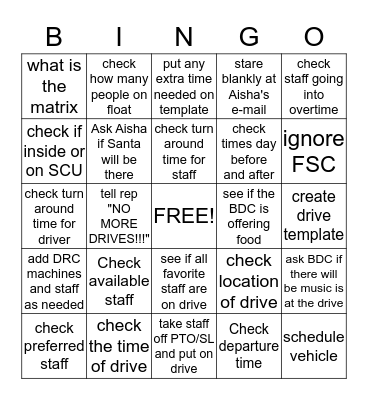 FSC Changes Bingo Card