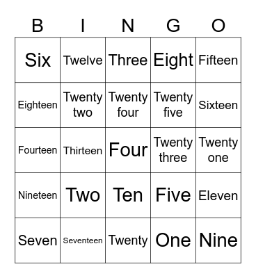 Number Words Bingo Card