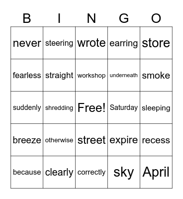 S and R sounds Bingo Card