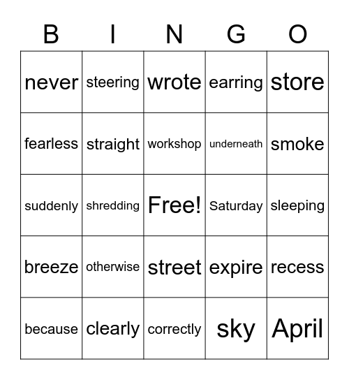 S and R sounds Bingo Card