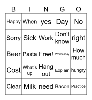 ASL Bingo Card