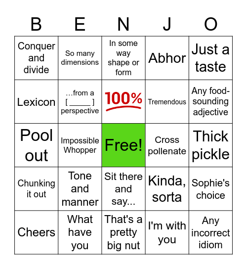 BENJ–O Bingo Card