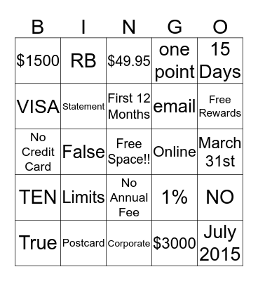Corporate Credit Cards Bingo Card