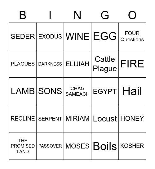 PASSOVER Bingo Card