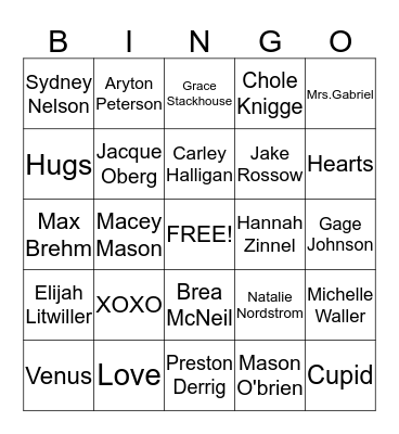 Family Day Valentines Party Bingo Card