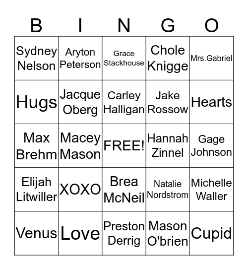 Family Day Valentines Party Bingo Card