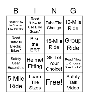 Bicycling Bingo--Beginner Bingo Card