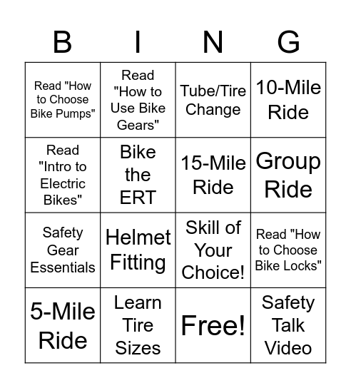 Bicycling Bingo--Beginner Bingo Card