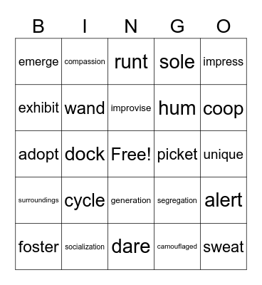 VOCABULARY Bingo Card