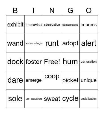 VOCABULARY BINGO Card