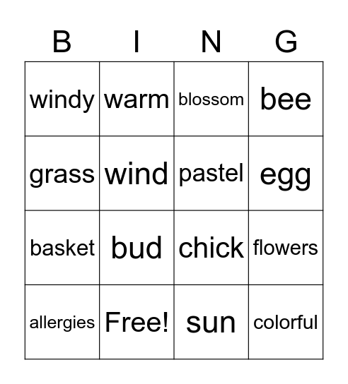 Spring Bingo Card