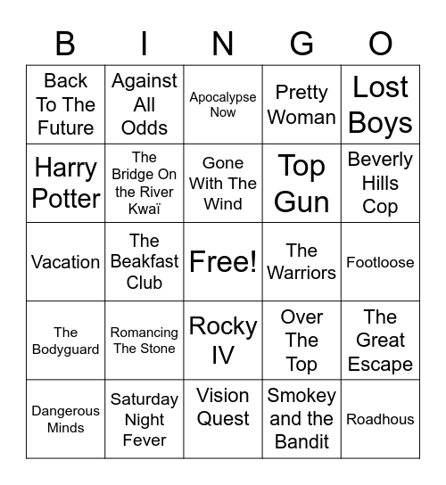 Movie Quiz Bingo Card