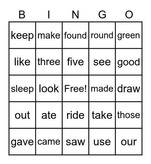 CKLA Sight Words BINGO Card