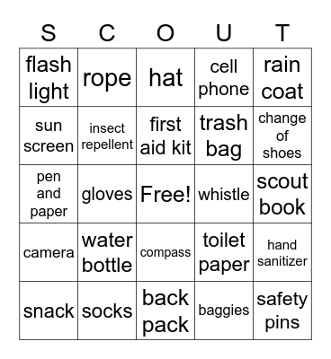 BACKPACK BINGO Card