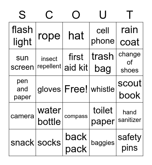 BACKPACK BINGO Card