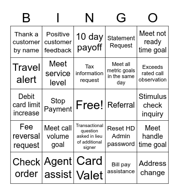 CSC Mission Possible Bingo Card