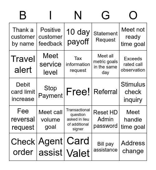 CSC Mission Possible Bingo Card