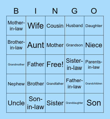 Family Bingo Card