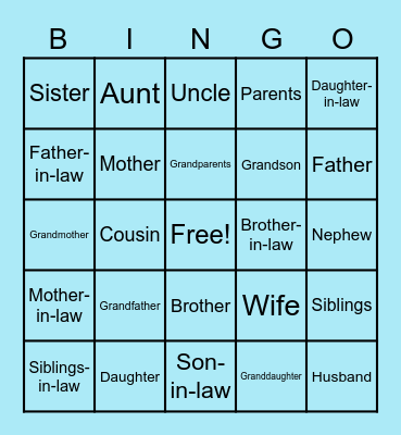 FAMILY BINGO Card