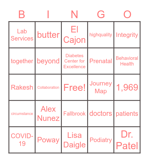 Neighborhood Bingo Card