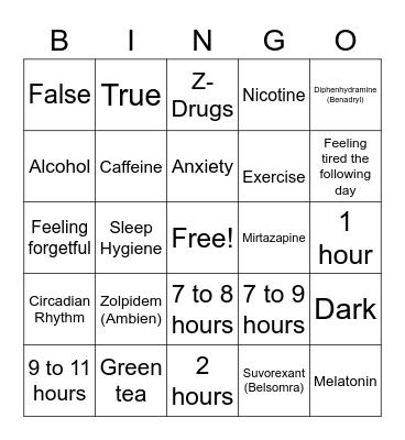 Sleep BINGO Card