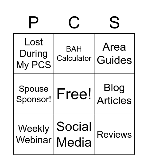 PCSgrades Bingo Card