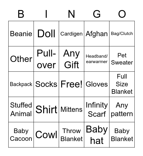 Knitting Bingo! Bingo Card