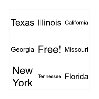 States in America Bingo Card